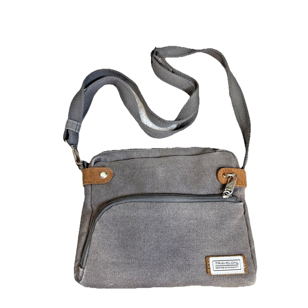 Travelon Anti-Theft Heritage Small Pewter Gray Crossbody Bag Secure Travel